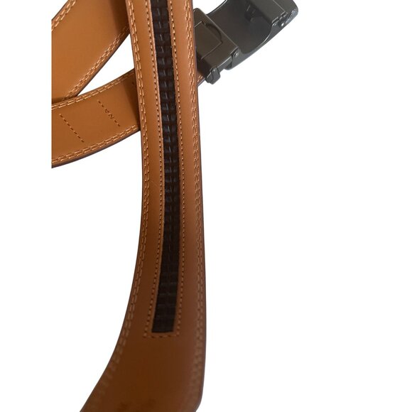 Mens Brown Leather Ratchet Belt Metal Buckle Adjustable size 44 - Picture 6 of 6